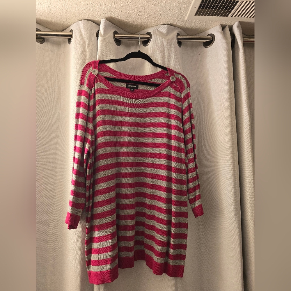 Avenue Pink and Gray Off-the-Shoulder Sweater